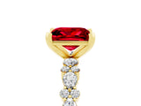 Yellow gold Princess Cut Ruby Solitaire with Side Stones, Pave Band, Four-Prong Setting_61