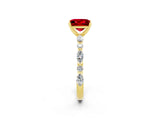 Yellow gold Princess Cut Ruby Solitaire with Side Stones on a Pavé Band and Four-Prong Setting_2
