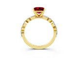 Yellow gold Princess Cut Ruby Solitaire with Side Stones on a Pavé Band and Four-Prong Setting_3