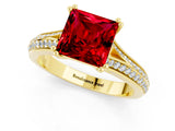 Yellow gold Princess Cut Ruby Split Shank Engagement Ring with Pavé Band_1