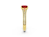 Yellow gold Princess Cut Ruby Split Shank Engagement Ring with Pavé Band_2