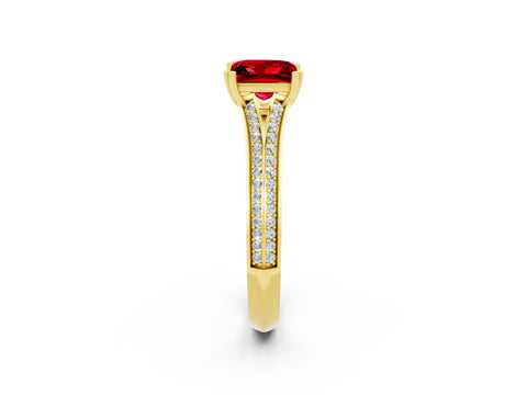 Yellow gold Princess Cut Ruby Split Shank Engagement Ring with Pavé Band_2