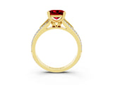 Yellow gold Princess Cut Ruby Split Shank Engagement Ring with Pavé Band_3