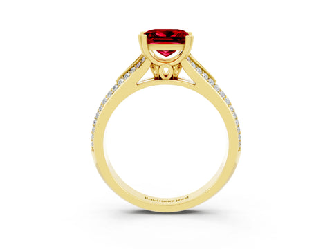 Yellow gold Princess Cut Ruby Split Shank Engagement Ring with Pavé Band_3
