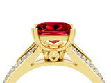 Yellow gold Princess Cut Ruby Split Shank Engagement Ring with Pavé Band_4