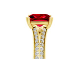 Yellow gold Princess Cut Ruby Split Shank Engagement Ring with Pavé Band_5