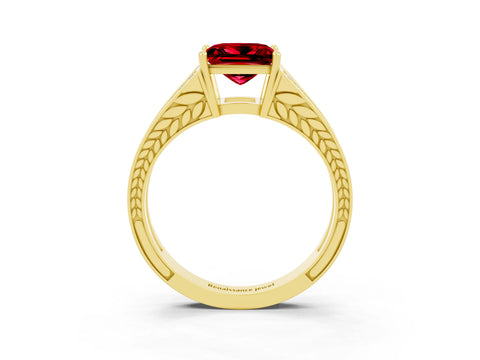 Yellow gold Princess Cut Ruby Split Shank Ring with Pavé Band and Four-Prong Setting_3