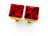 Yellow gold Princess Cut Ruby Stud Earrings_25