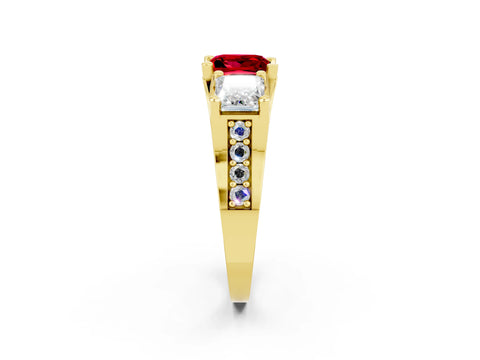 Yellow gold Princess Cut Ruby Three-Stone Ring with Channel Set Band and Four-Prong Setting_2