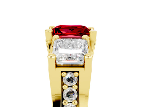 Yellow gold Princess Cut Ruby Three-Stone Ring with Channel Set Band and Four-Prong Setting_5