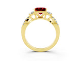Yellow gold Princess Cut Ruby Three-Stone Ring with Pavé Split Shank and Four-Prong Setting_3