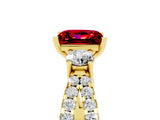 Yellow gold Princess Cut Ruby Three-Stone Ring with Pavé Split Shank and Four-Prong Setting_5