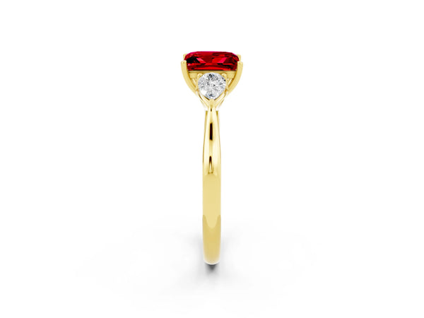 Yellow gold Princess Cut Ruby Three-Stone Ring with Pear  Side Stones and Prong Setting