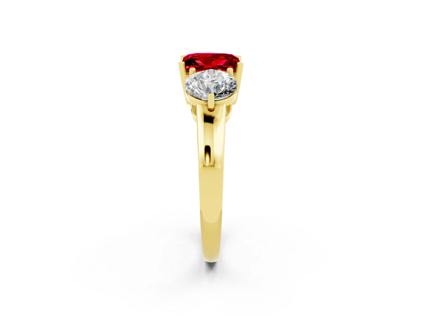Yellow gold Princess Cut Ruby Three-Stone Ring with Prong Setting and Classic Band