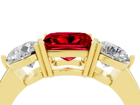 Yellow gold Princess Cut Ruby Three-Stone Ring with Prong Setting and Classic Band_4
