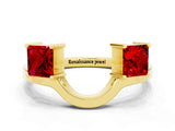 Yellow gold Princess Cut Ruby Two-Stone Open Band Ring with Four-Prong Setting_6
