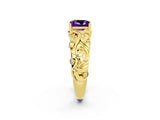 Yellow gold Princess Cut Solitaire Amethyst Leaf-Inspired Vine Band Ring with Prong Setting_2
