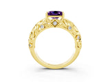 Yellow gold Princess Cut Solitaire Amethyst Leaf-Inspired Vine Band Ring with Prong Setting_3