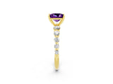 Yellow gold Princess Cut Solitaire Amethyst Ring with Pave Band and Four-Prong Setting_2