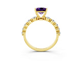 Yellow gold Princess Cut Solitaire Amethyst Ring with Pave Band and Four-Prong Setting_3