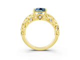 Yellow gold Princess Cut Solitaire Aquamarine Leaf-Inspired Vine Band Ring with Prong Setting_3