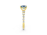 Yellow gold Princess Cut Solitaire Aquamarine Ring with Pave Band and Four-Prong Setting_2