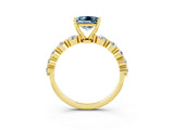 Yellow gold Princess Cut Solitaire Aquamarine Ring with Pave Band and Four-Prong Setting_3