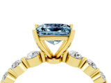 Yellow gold Princess Cut Solitaire Aquamarine Ring with Pave Band and Four-Prong Setting_4