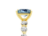 Yellow gold Princess Cut Solitaire Aquamarine Ring with Pave Band and Four-Prong Setting_5