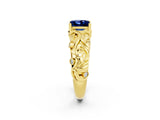 Yellow gold Princess Cut Solitaire Blue Sapphire Leaf-Inspired Vine Band Ring with Prong Setting_2