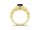 Yellow gold Princess Cut Solitaire Blue Sapphire Leaf-Inspired Vine Band Ring with Prong Setting_3