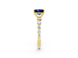 Yellow gold Princess Cut Solitaire Blue Sapphire Ring with Pave Band and Four-Prong Setting_2