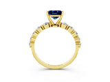 Yellow gold Princess Cut Solitaire Blue Sapphire Ring with Pave Band and Four-Prong Setting_3
