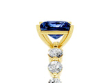 Yellow gold Princess Cut Solitaire Blue Sapphire Ring with Pave Band and Four-Prong Setting_5