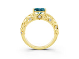 Yellow gold Princess Cut Solitaire Blue Topaz Leaf-Inspired Vine Band Ring with Prong Setting_3