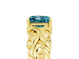 Yellow gold Princess Cut Solitaire Blue Topaz Leaf-Inspired Vine Band Ring with Prong Setting_5