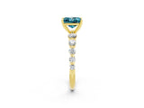Yellow gold Princess Cut Solitaire Blue Topaz Ring with Pave Band and Four-Prong Setting_2
