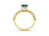 Yellow gold Princess Cut Solitaire Blue Topaz Ring with Pave Band and Four-Prong Setting_3