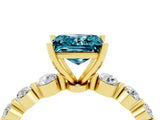 Yellow gold Princess Cut Solitaire Blue Topaz Ring with Pave Band and Four-Prong Setting_4