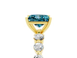 Yellow gold Princess Cut Solitaire Blue Topaz Ring with Pave Band and Four-Prong Setting_5