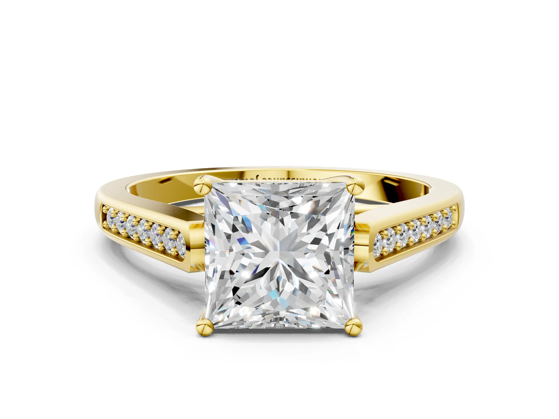Yellow gold Princess Cut Solitaire Cathedral Diamond Engagement Ring with Channel-Set Band and Four-Prong Setting_7