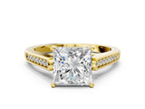 Yellow gold Princess Cut Solitaire Cathedral Diamond Engagement Ring with Channel-Set Band and Four-Prong Setting_7