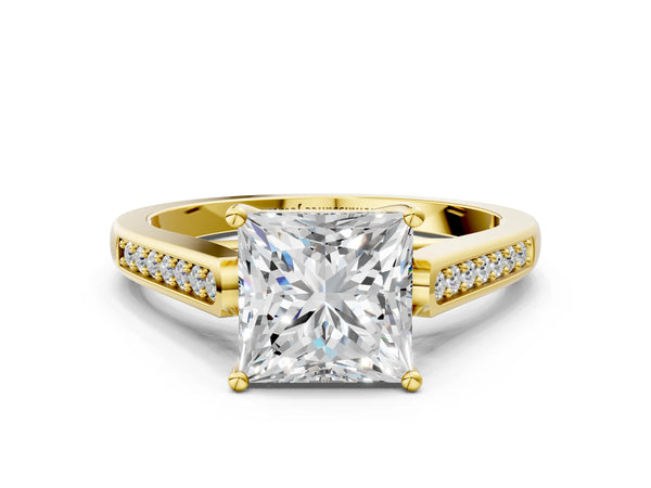 Yellow Gold Princess Cut Cathedral Solitaire Engagement Ring Setting with Channel Set Band