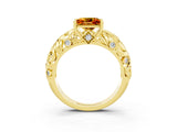 Yellow gold Princess Cut Solitaire Citrine Leaf-Inspired Vine Band Ring with Prong Setting_3