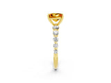 Yellow gold Princess Cut Solitaire Citrine Ring with Pave Band and Four-Prong Setting_2