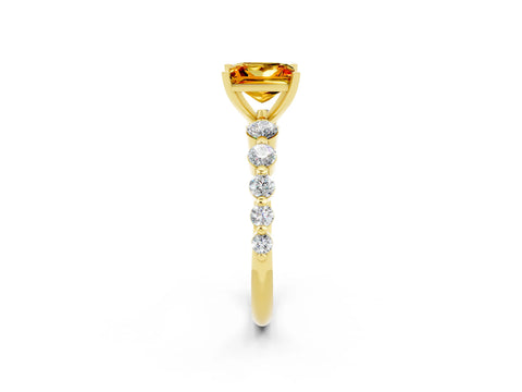 Yellow gold Princess Cut Solitaire Citrine Ring with Pave Band and Four-Prong Setting_2