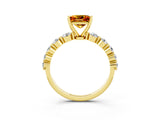 Yellow gold Princess Cut Solitaire Citrine Ring with Pave Band and Four-Prong Setting_3