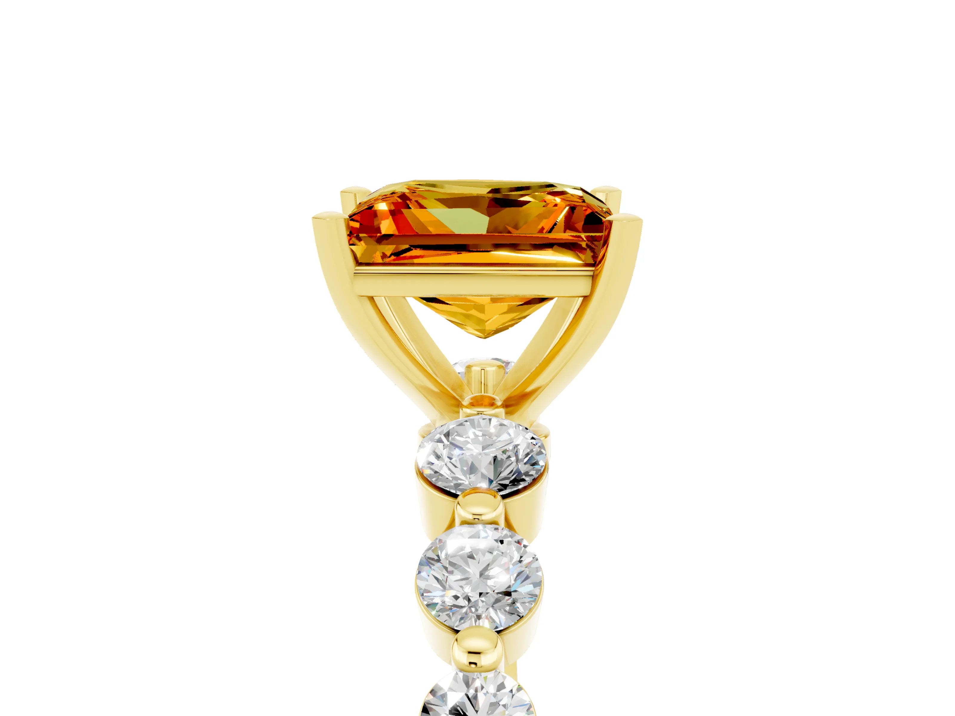Yellow gold Princess Cut Solitaire Citrine Ring with Pave Band and Four-Prong Setting_5