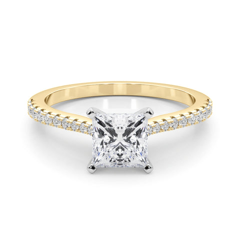 Yellow gold Princess Cut Solitaire Diamond Engagement Ring with Pave Band and Four-Prong Setting 1