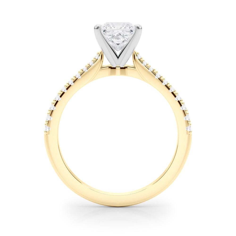 Yellow gold Princess Cut Solitaire Diamond Engagement Ring with Pave Band and Four-Prong Setting 2
